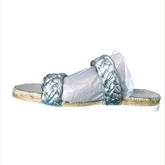 Marc Fisher Womens Silver Leather Espadrille Platform Slide Sandals Sz 8.5 New - Picture 5 of 11